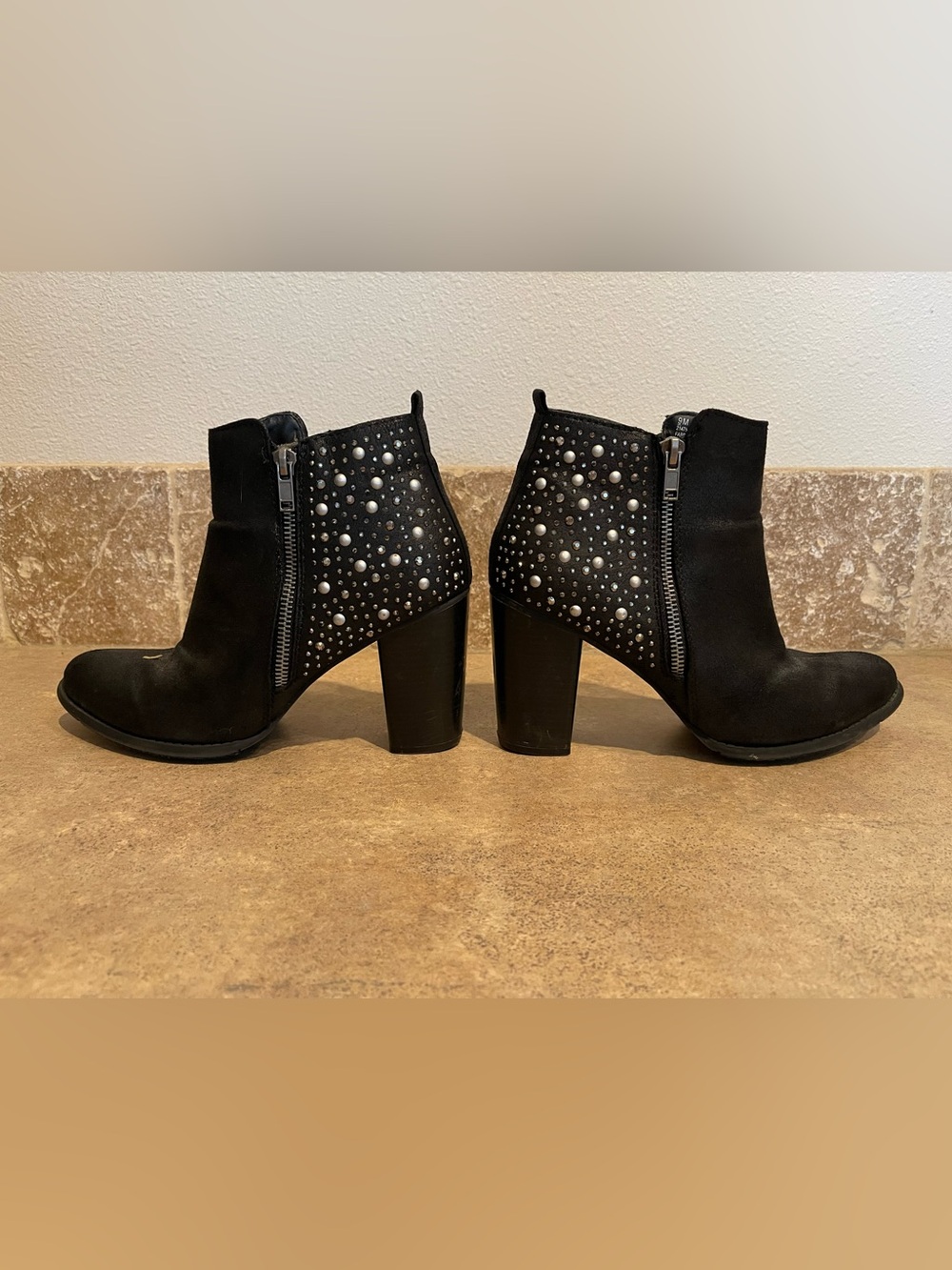 Maurices Black Studded Pearl-Accent Ankle Boots